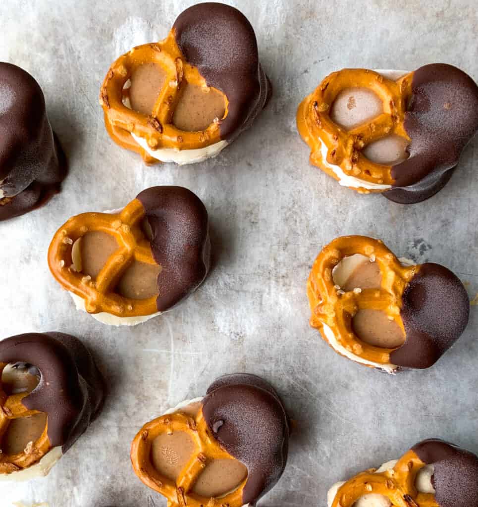 chocolate dipped peanut butter and banana pretzels
