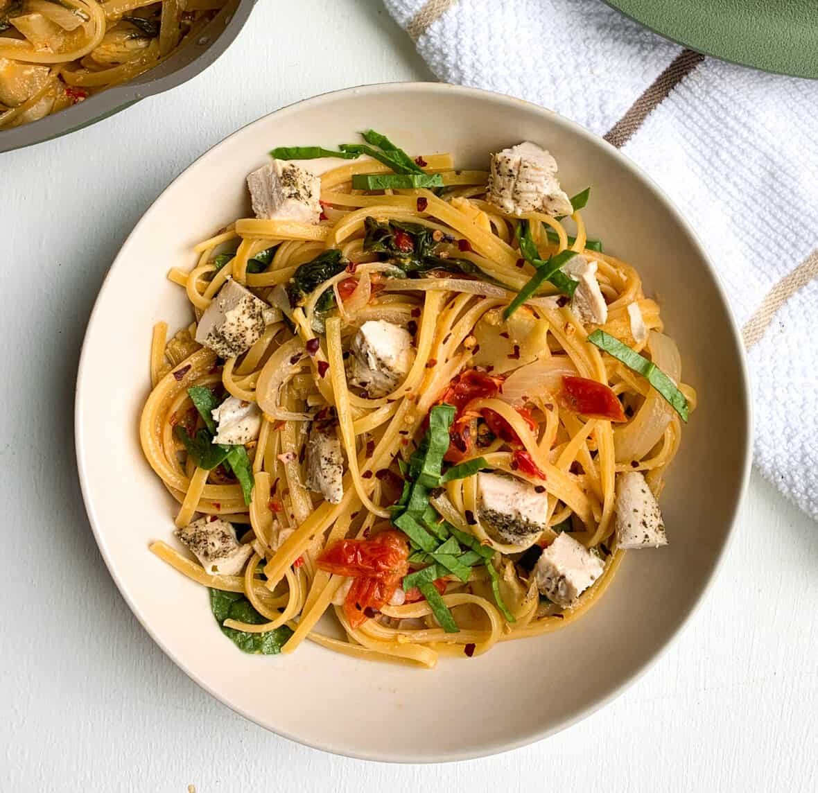 One Pan Spinach Artichoke and Tomato Pasta - Naturally Being Nat