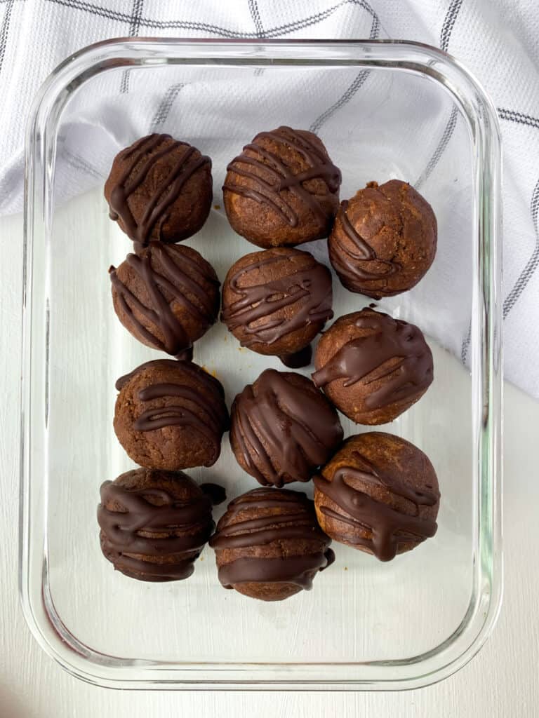 chocolate drizzled protein balls