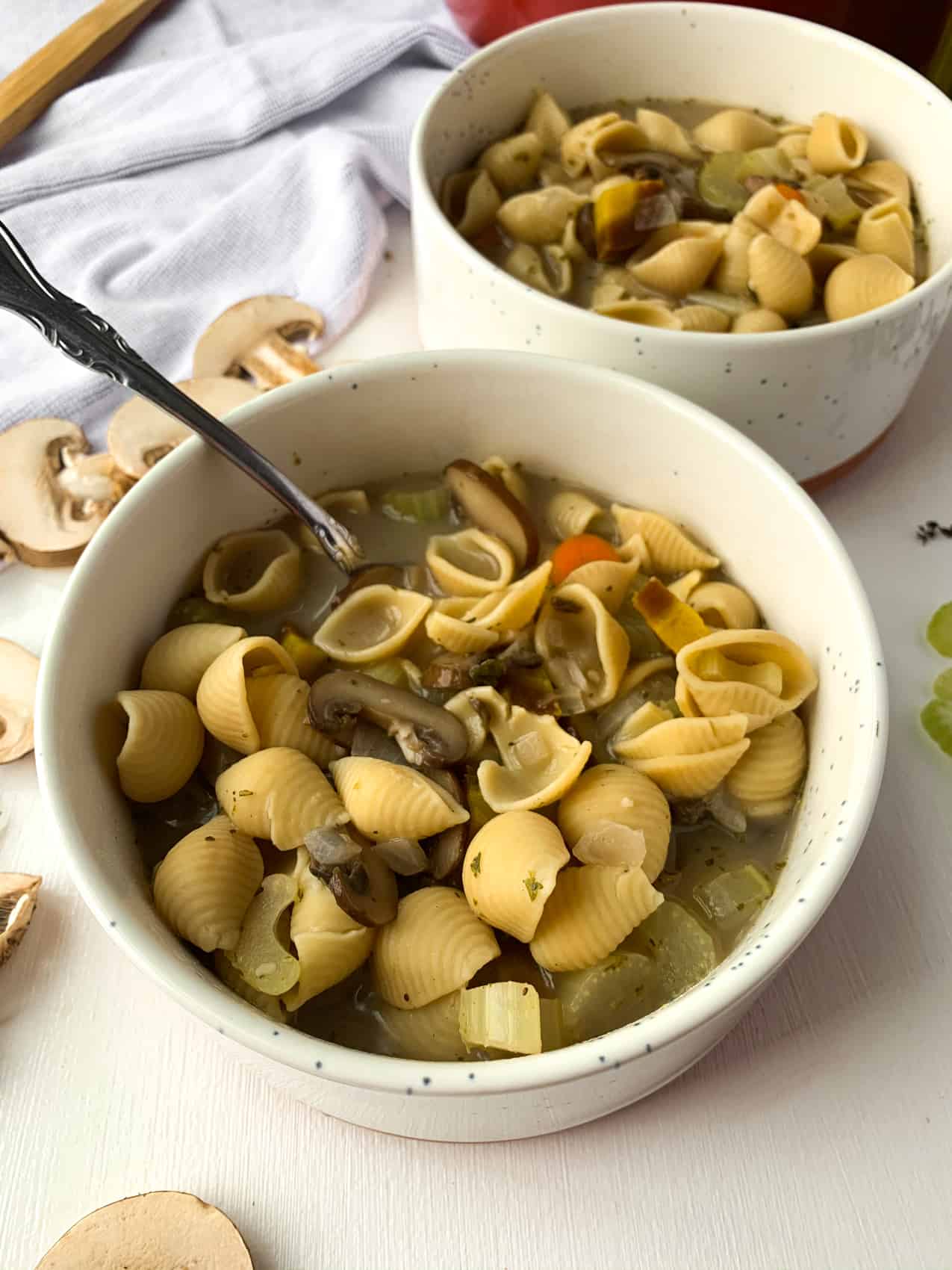 vegan mushroom and pasta soup