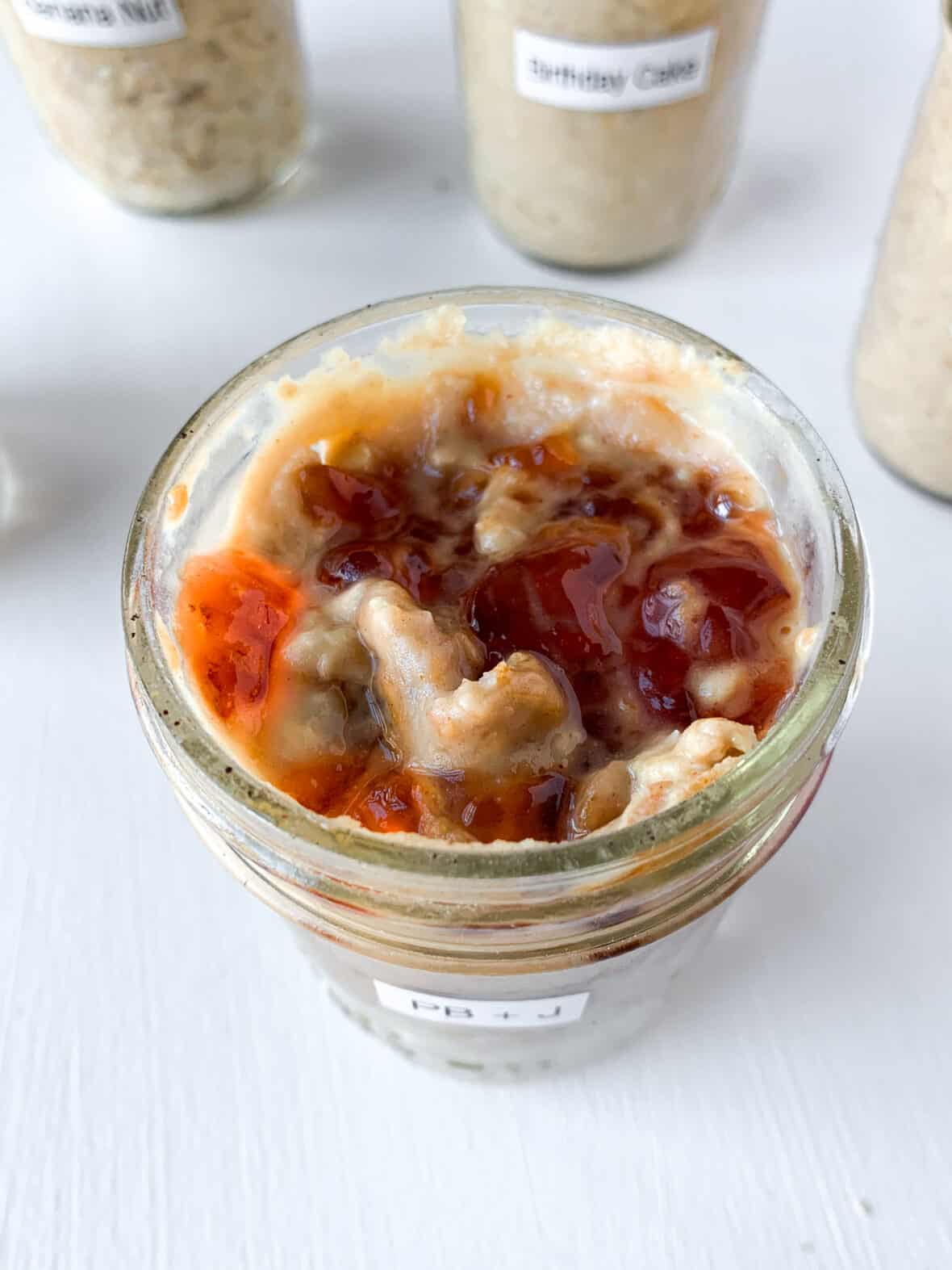 peanut butter and jelly overnight protein oats