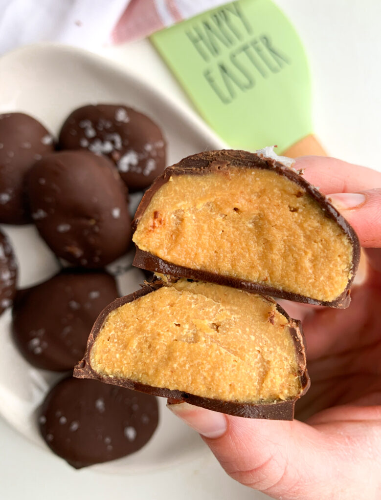 inside of homemade reese's peanut butter eggs